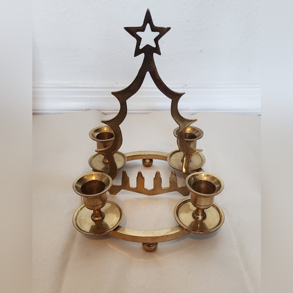 Vintage Brass Christmas/Holiday Candle Holder